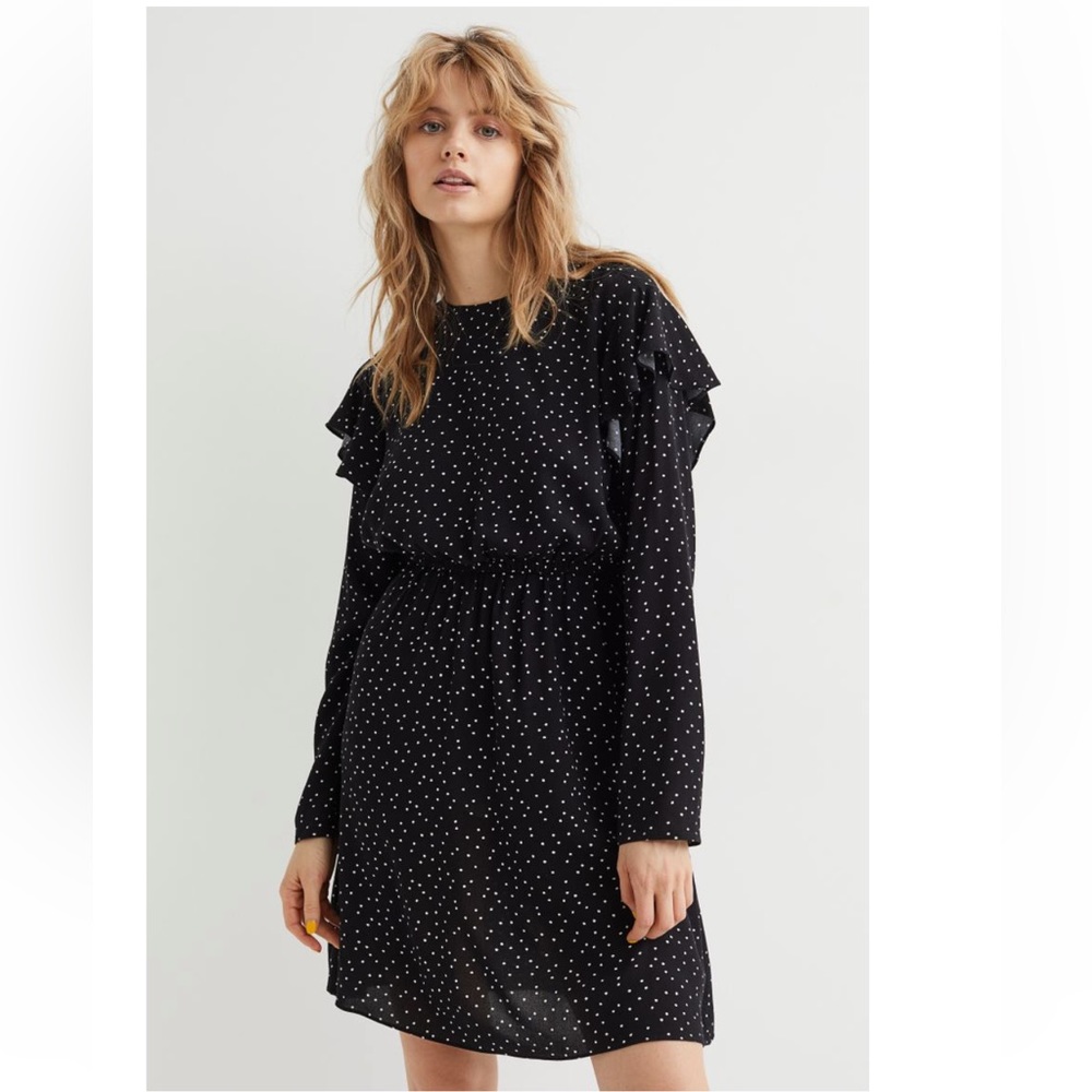 H&M MAMA Flounced Trim Nursing Long Sleeve Dress - EUC